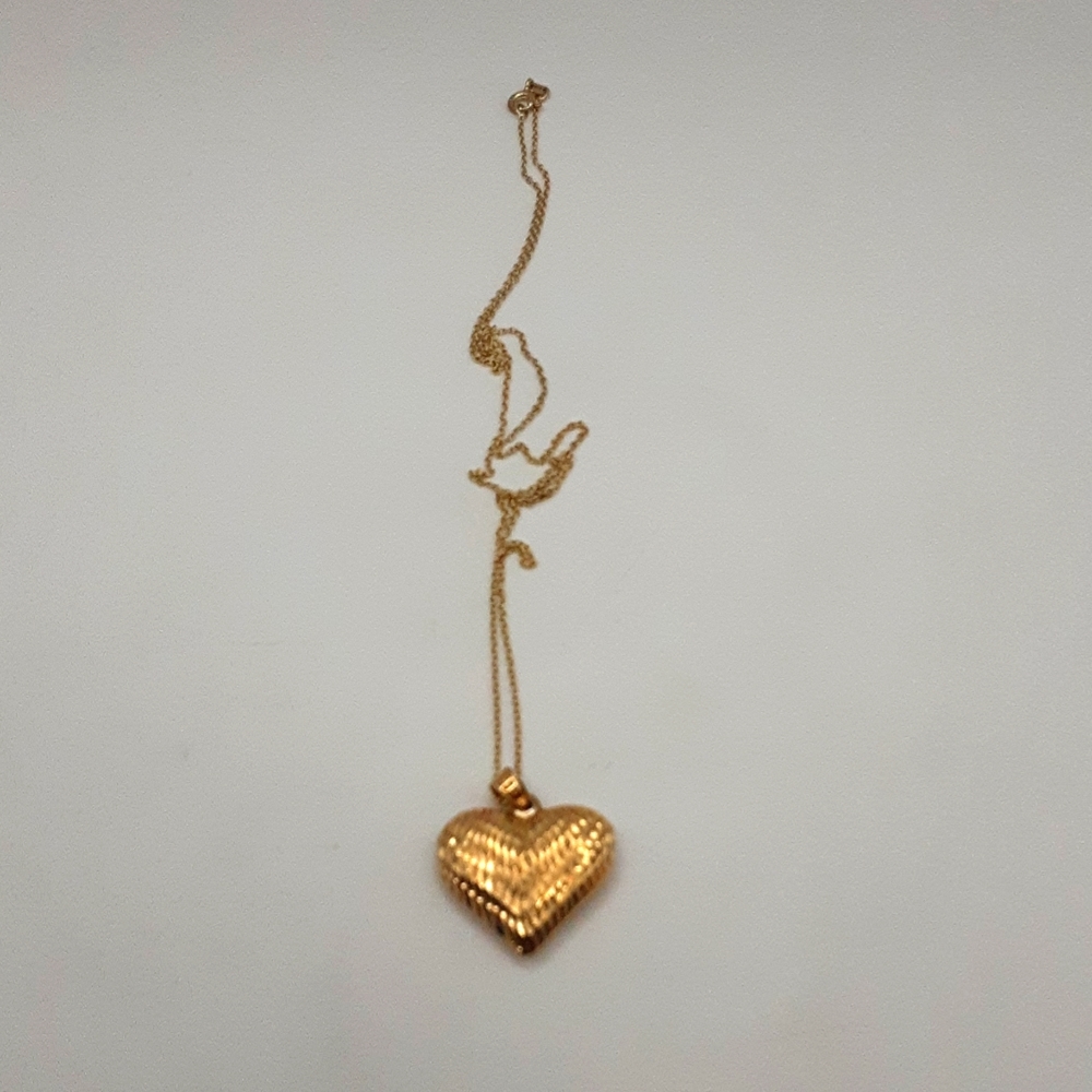 925 Silver and Gold Puffy Heart Pendant on Chain Made in Italy